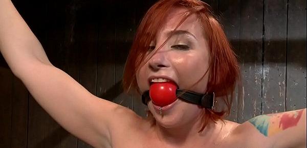  Gagged and clamped nipples sub whipped